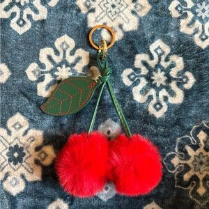 🔴Red Cherries Keychain with Leaf Accent Bag Charm